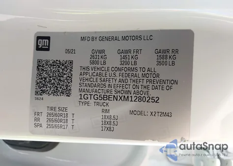 2021 GMC Canyon 2Wd Short Box Elevation Standard из США, поврежденный, VIN 1GTG5BENXM1280252